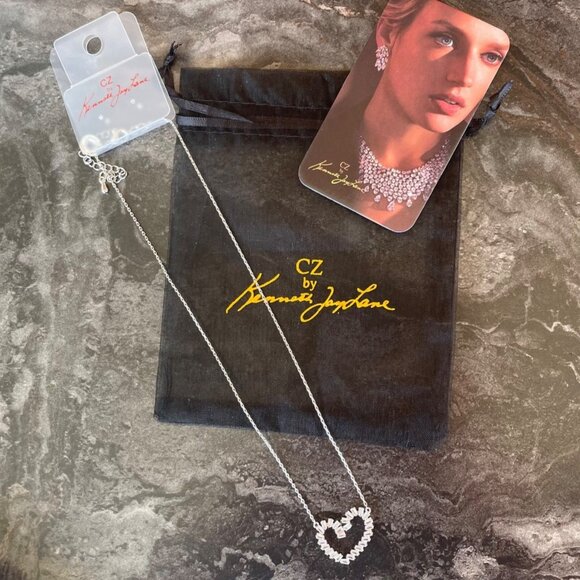 CZ By Kenneth Jay Lane Baguette Open Heart Necklace 2 CTTW 16" w/Gift Bag - Picture 2 of 8